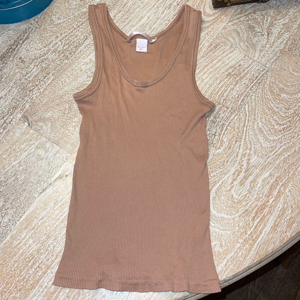 Victoria Secret Ribbed Scoop Neck Tank Top Tan Size Medium Large